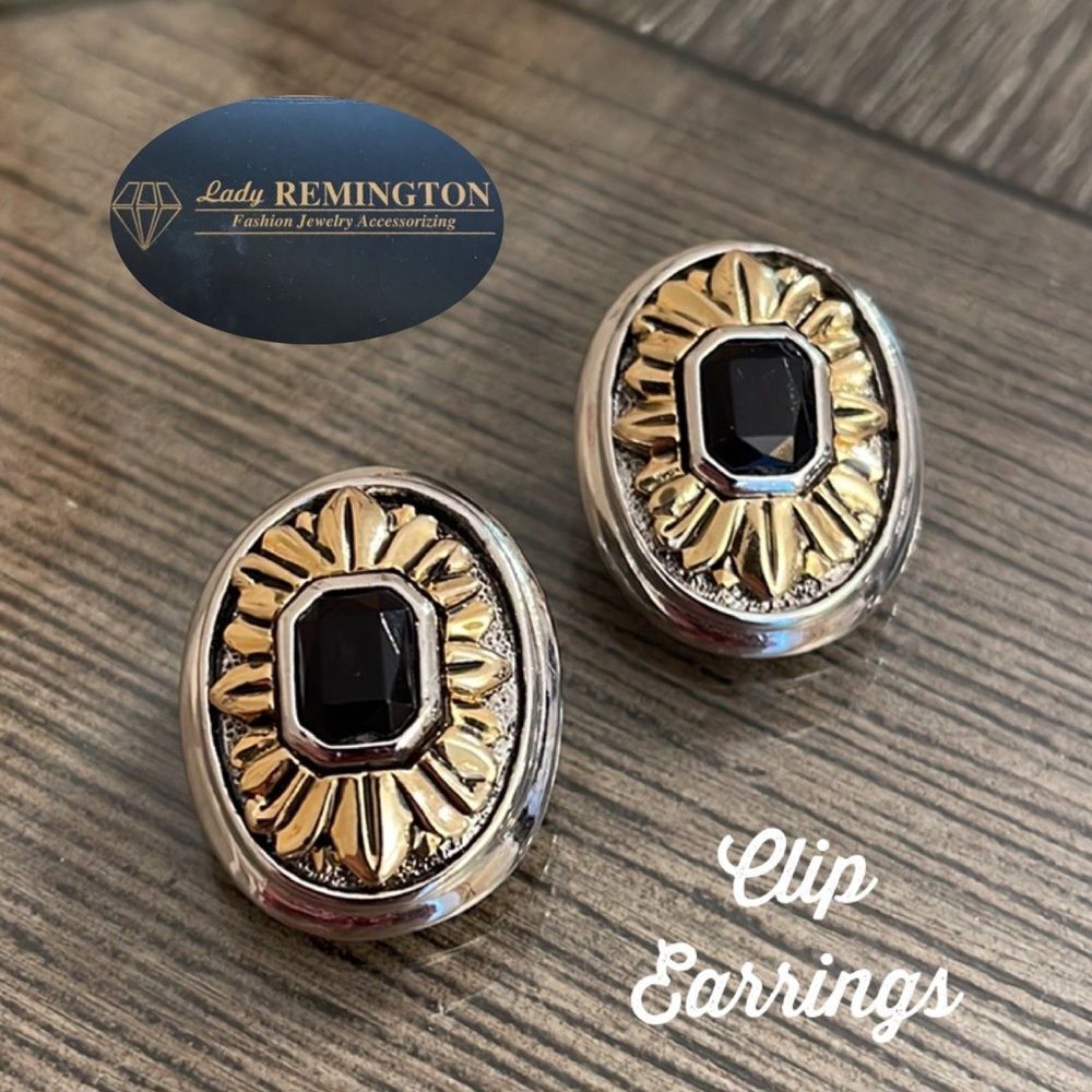 Vintage Two-tone Lady Remington Clip Earrings